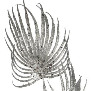 GAŁĄZKA BROKATOWA - 3 LIŚCIE PALMY 66 CM SREBRNA