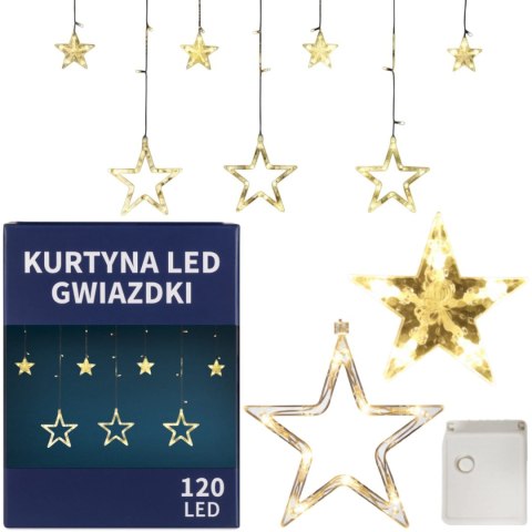 KURTYNA ŚWIETLNA GWIAZDKI OZDOBY ŚWIĄTECZNE LAMPKI 120 LED CIEPŁY BIAŁY