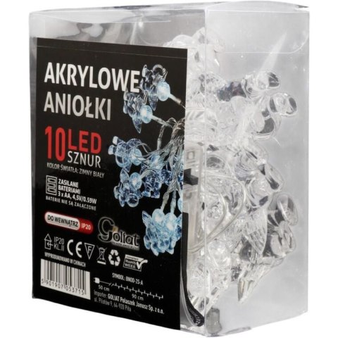 Lampki choinkowe na sznurze AKRYLOWE ANIOŁKI 10 led na baterie