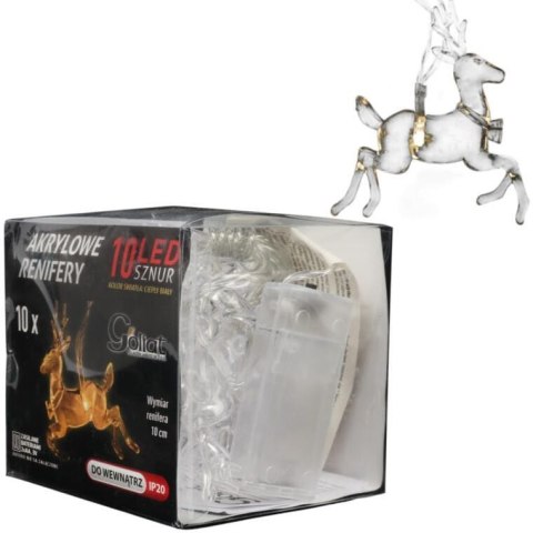 Lampki choinkowe na sznurze AKRYLOWE RENIFERY 10 led na baterie 10 cm