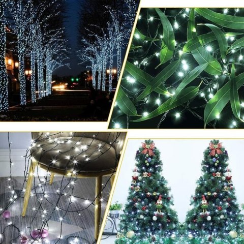 Lampki choinkowe zewnętrzne 100 LED, kolor zimny biały, 8m, zasilanie sieciowe, przewód miedziany