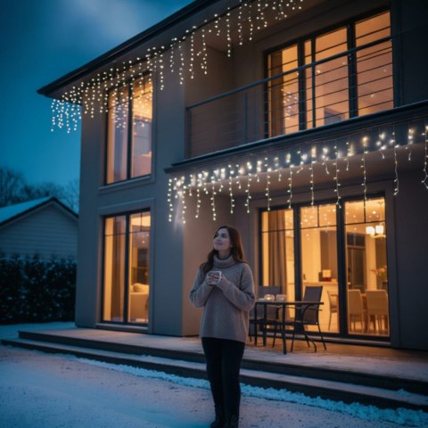 SOPLE 500 LED KURTYNA LAMPKI ZEWNĘTRZNE IP44 BIAŁE CIEPŁE +FLASH ZIMNY BIAŁY 15 M