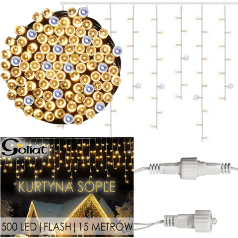 SOPLE 500 LED KURTYNA LAMPKI ZEWNĘTRZNE IP44 BIAŁE CIEPŁE +FLASH ZIMNY BIAŁY 15 M