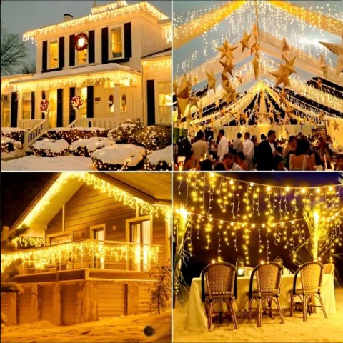 SOPLE 500 LED KURTYNA LAMPKI ZEWNĘTRZNE IP44 BIAŁE CIEPŁE +FLASH ZIMNY BIAŁY 15 M