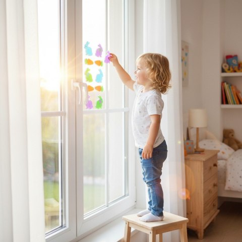 NAKLEJKI ŻELOWE SAMOPRZYLEPNE NA OKNO ZAJĄCE I MARCHEWKI 9 SZT