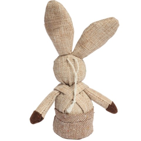 Zając STOJĄCY lniany Ozdoba Wielkanocna Figurka brązowa 18 cm CH