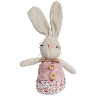 Zając STOJĄCY lniany Ozdoba Wielkanocna Figurka różowa 19 cm