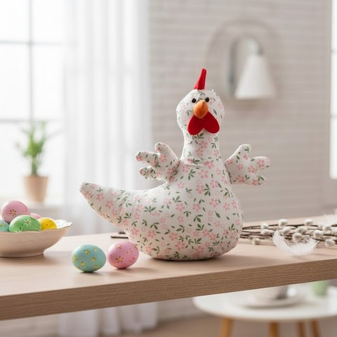 KURA OZDOBA Z MATERIAŁU W KWIATKI KURA FOLKLOR WIELKANOC RÓŻOWA 25 CM