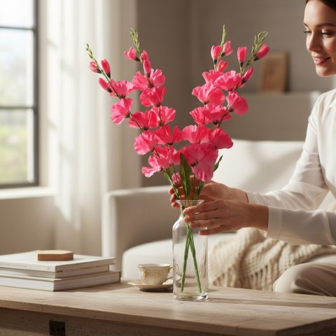 BUKIET 5 GAŁĄZEK MIECZYKÓW ciemno-różowy GLADIOLA 67 cm