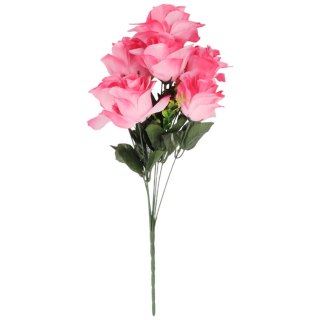 BUKIET 7 RÓŻ Z BUKSZPANEM różowy 52 cm