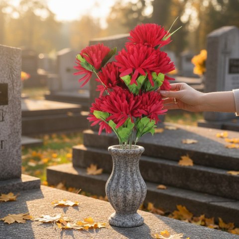 BUKIET 9 CHRYZANTEM Z TRAWKĄ 52 cm kolor CIEMNO-RÓŻOWY