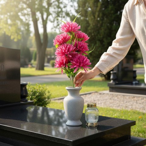 BUKIET 9 CHRYZANTEM Z TRAWKĄ 52 cm kolor FIOLETOWY
