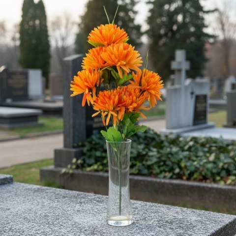 BUKIET 9 CHRYZANTEM Z TRAWKĄ 52 cm kolor POMARAŃCZOWY