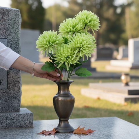 BUKIET 9 CHRYZANTEM Z TRAWKĄ 52 cm kolor POMARAŃCZOWY