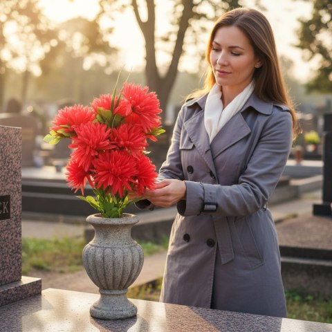 BUKIET 9 CHRYZANTEM Z TRAWKĄ 52 cm kolor RÓŻOWY