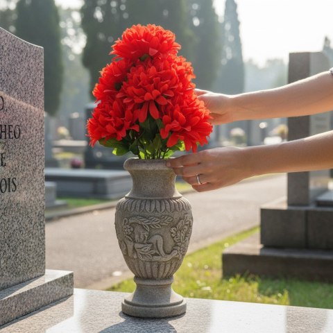 Bukiet 7 chryzantem z paprotką w kolorze żółto-pomarańczowym 55 cm