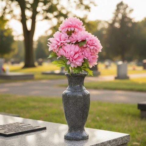 Bukiet 7 chryzantem z paprotką w kolorze żółto-pomarańczowym 55 cm