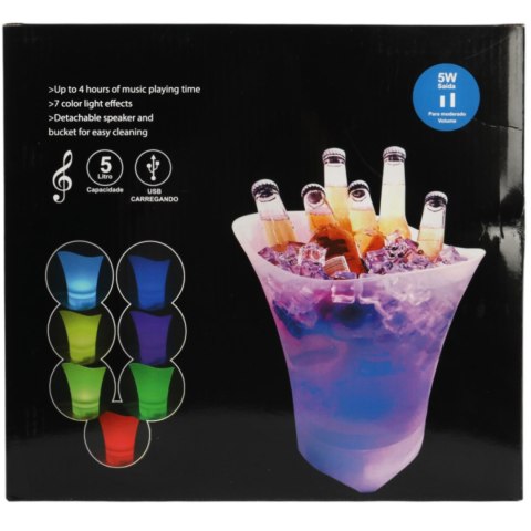 POJEMNIK NA LÓD 5L WIADERKO RGB GŁOŚNIK OŚWIETLENIE BLUETOOTH COOLER