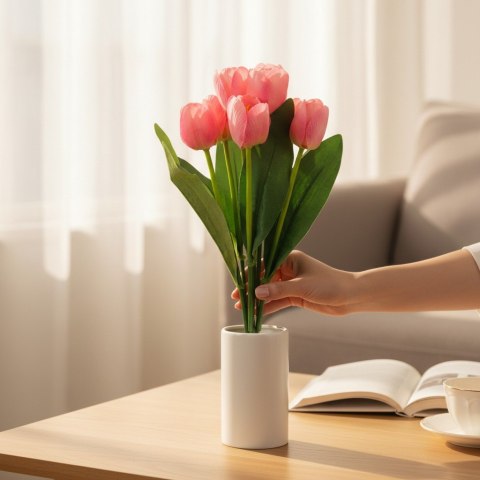 Bukiet 9 TULIPANÓW w kolorze RÓŻOWYM 40 cm