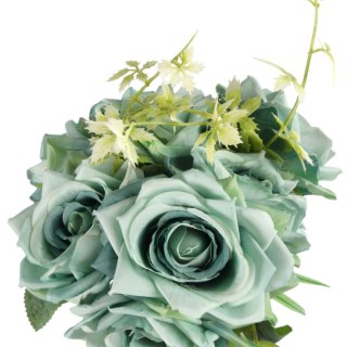 ELEGANCKI BUKIET 10 RÓŻ DO WAZONU 30 CM TURKUSOWY