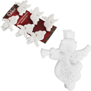 Białe Klamrki z Figurkami Aniołów 4.5 cm Zestaw 6 sztuk OZDOBA DEKORACJA