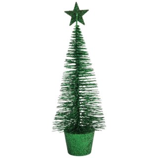 Choinka brokatowa dekoracja z gwiazdą w doniczce 18x7 cm zielona