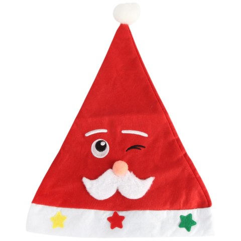 Czapka Mikołaja z wypukłą Figurką, Czerwona, Wykonana z Miękkiego Materiału, Wymiary 40×28 cm