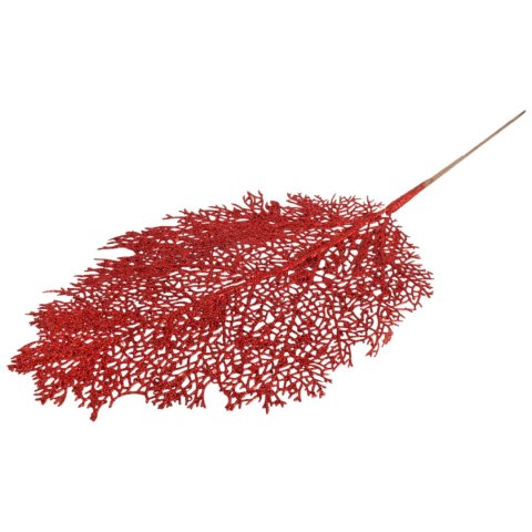 GAŁĄZKA OZDOBNA AŻUROWY, BROKATOWY LIŚĆ 78 CM kolor czerwony