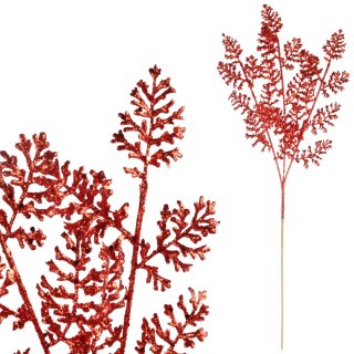 GAŁĄZKA OZDOBNA LIŚĆ BROKATOWY PAPROĆ 66 CM kolor czerwony