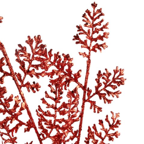 GAŁĄZKA OZDOBNA LIŚĆ BROKATOWY PAWIE OKO 40 CM kolor czerwony