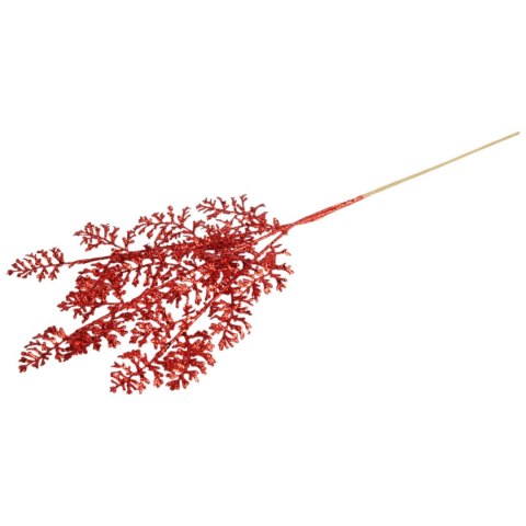 GAŁĄZKA OZDOBNA LIŚĆ BROKATOWY PAWIE OKO 40 CM kolor czerwony