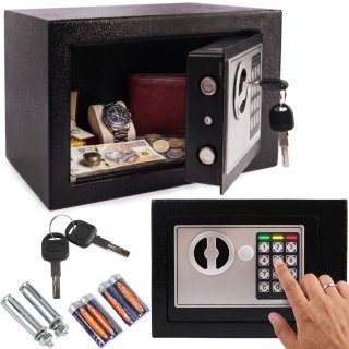 SEJF ELEKTRONICZNY DOMOWY CZARNY STALOWY NA KOD KLUCZ SZYFR KASETKA