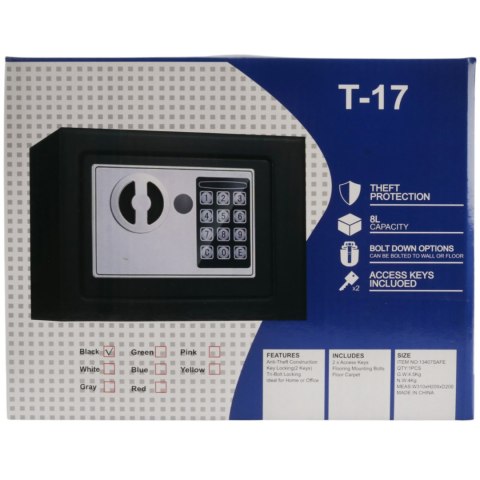 SEJF ELEKTRONICZNY DOMOWY CZARNY STALOWY NA KOD KLUCZ SZYFR KASETKA
