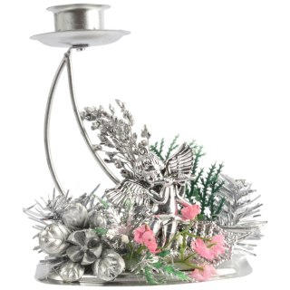 SREBRNY METALOWY ŚWIECZNIK BOŻONARODZENIOWY 14 CM DEKORACJA STOŁU