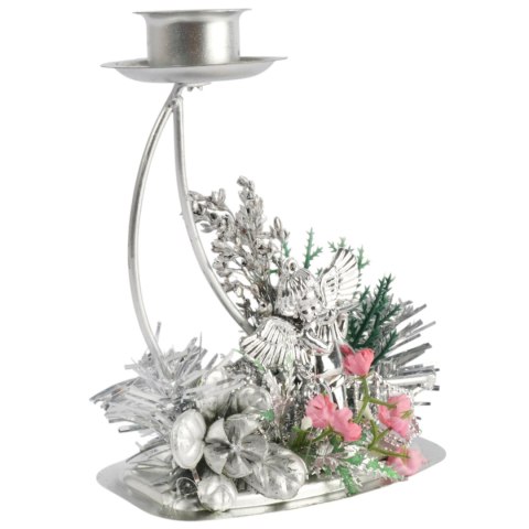 SREBRNY METALOWY ŚWIECZNIK BOŻONARODZENIOWY 14 CM DEKORACJA STOŁU
