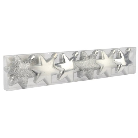 KOMPLET 6 BOMBEK PLASTIKOWYCH- GWIAZDKI 5.5 cm KOLOR SREBRNY