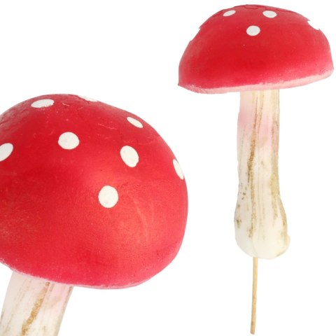MUCHOMOREK CZERWONY NA PIKU 11cm x 6 cm GRZYBEK MUCHOMOR PIK DEKORACJA