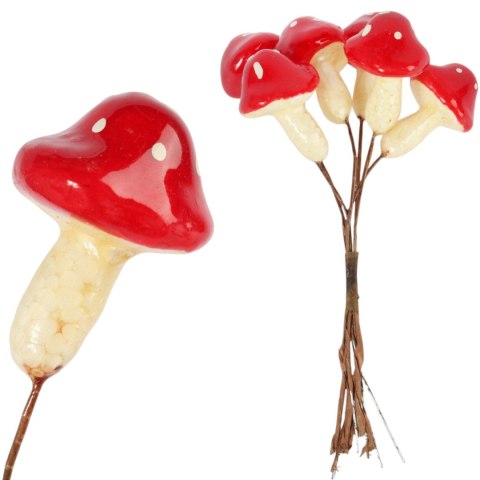 Muchomory Czerwone muchomorki grzyby na piku ozdoby dekoracyjne 4 cm 6 szt