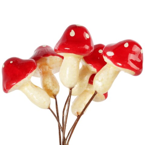 Muchomory Czerwone muchomorki grzyby na piku ozdoby dekoracyjne 4 cm 6 szt